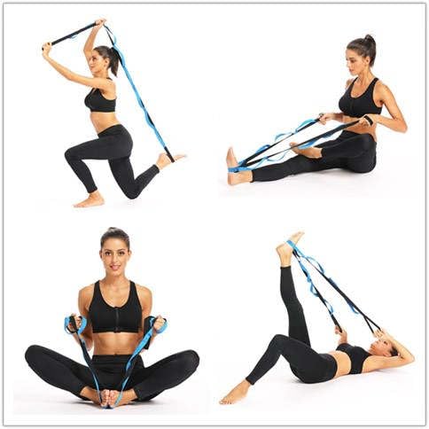 Yoga Stretch Strap with 10 Loops – Non-Elastic Strap for Flexibility, Physical Therapy, Pilates, and Home Workout (Blue)
