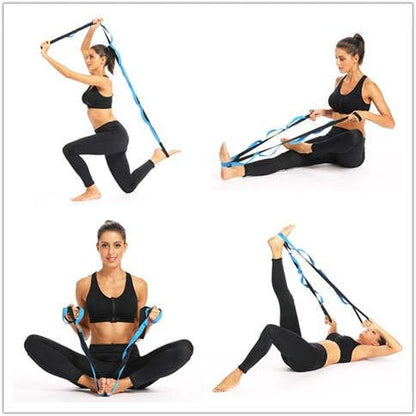 Yoga Stretch Strap with 10 Loops – Non-Elastic Strap for Flexibility, Physical Therapy, Pilates, and Home Workout (Blue)