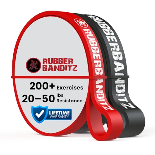 Combo Pull Up Assist Bands | Heavy Duty Resistance Exercise Bands for Powerlifting, Mobility, and Stretching | Resistance Bands for Working Out - color: Red, and Black, size: Pack of 2