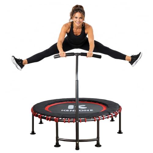 40/48" Low-Impact Rebounder Trampoline for Adults with Bungee, 450/550LBS Quiet Mini Exercise Trampoline with Adjustable U/T-Shaped Foam Handle Bar, Fitness Equipment for Indoor/Gym Workout - size: 48 inch, style: T-Bar