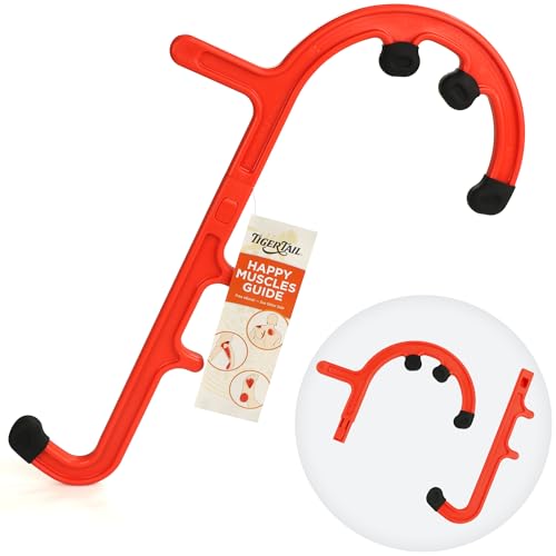 Tiger Tail Tiger Cane Back & Neck Massager – Trigger Point Deep Tissue Acupressure Therapy Cane Massage Hook with 7 Gription Knobs, 2-Piece Massage Tool for Muscle Knot & Shoulder Massage, Orange - color: Orange