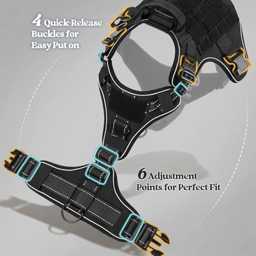 rabbitgoo Tactical Dog Harness for Small, Heavy Duty Military No Pull Vest - color: Black Reflex, size: Small