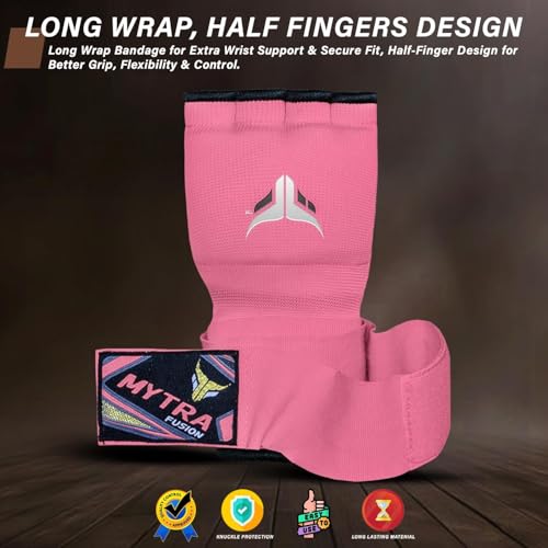 Mytra Fusion Gel Padded Inner Gloves Boxing Hand Wraps for Kids, Boxing Wraps with 80 cm Long Wrist Strap for MMA, Kickboxing, Punching, Martial Arts & Muay Thai Hand Wraps - color: Pink