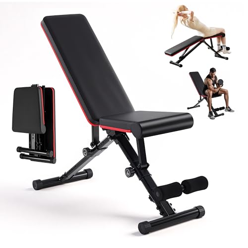 InfiniPower Foldable Adjustable Weight Bench Press 795LB for Home Gym, Full Body Workout Sit Up Exercise, Ab Exercises Strength Training, Lifting Incline Decline Flat Utility Benches, 2-Sec Folding