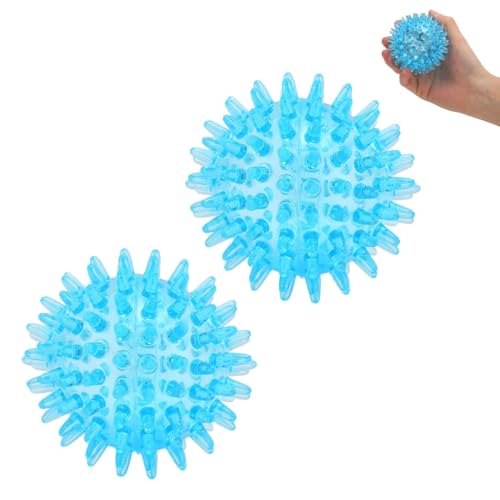 Agatige 2PCS 7CM Spiky Massage Balls, Strength Recovery Exercise Ball, Hollow Soft Stress Reflexology, Stress Relief Massage Ball for Hand Wrist (Transparent Blue, 2PCS) - size: 2PCS
