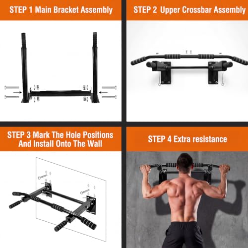 Wall Mounted Pull Up Bar, 4 Grip Positions, 2 Suspension Anchors