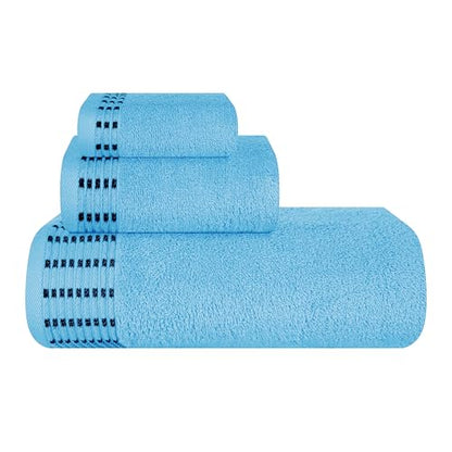 MALLONI HOME Ultra Soft 3 Pack Cotton Towel Set, Contains a Bath Towels 28x55 inch, a Hand Towels 16x24 inch & a Wash Coths 12x12 inch, Ideal Everyday use, Compact & Lightweight - Sky Blue - color: Sky Blue, size: 3 Pack Set