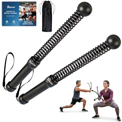 Ropeless Battle Ropes - Heavy Duty Cordless Weighted Exercise Ropes for Working Out - Home Gym Battle Rope with Training Poster