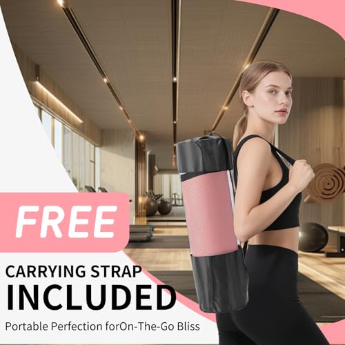 Thick TPE Yoga Mat for Beginners, Non-Slip Cushioned Yoga Mat with Carrying Strap for Pilates, Stretching and Home Workout