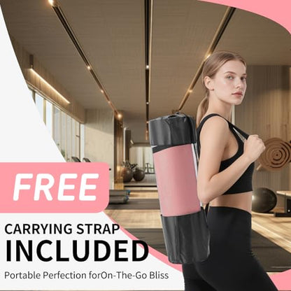 Thick TPE Yoga Mat for Beginners, Non-Slip Cushioned Yoga Mat with Carrying Strap for Pilates, Stretching and Home Workout