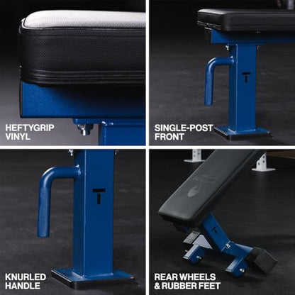 Titan Fitness Elite Series Single Post Flat Bench, Rated 1,000 LB, 2.5" Thick HeftyGrip Vinyl Pad, Dedicated Home Gym Competition Weightlifting & Strength Training Utility Bench - color: Navy