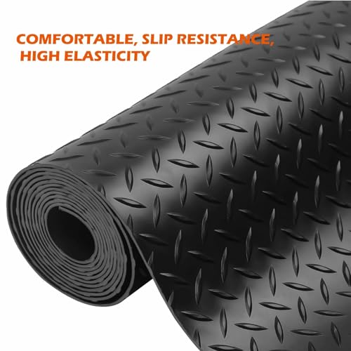 Anti-Slip Rubber Diamond Floor Mat - Durable, Non-Skid, Waterproof Floor Protection for Home, Gym, Garage, and Vehicles - 2.5 mm x 4 ft x 6 ft Rolls - Black (4x15 FT) - size: 180"L x 47.2"W x 0.1"Th