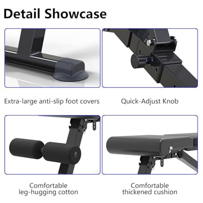 Adjustable Weight Bench, Foldable Workout Exercise Bench with Automatic Lock for Upright Incline Decline and Flat Full Body Exercise, Black