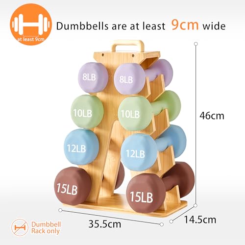 Wooden Dumbbell Rack Stand Gift for Fitness Lovers, Compact A-Frame Weight Holder for 8-15lb Dumbbells, Stylish Space-Saving Organizer for Home Gym (Dumbbell Rack Stand Only)