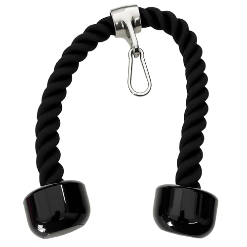 Heavy Tricep Rope Cable Machine Accessories Nylon Tricep Rope for LAT Pull Down Pulley System Attachment, for Home Gym Weight Fitness with Carabiner - color: Black
