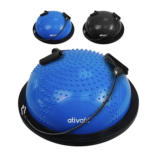 ATIVAFIT Balance Ball Trainer - Half Exercise Ball with Inflation Pump & Resistance Bands - Anti-Burst PVC Stability Trainer for Home Gym, Yoga, Core Training - 660 lbs Capacity
