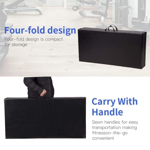 Exercise Mat 2'x6'/4'x8'/4'x10' Gymnastics Mat Folding Gymnastics Tumbling Mats 1.6"-2" Thick PU Leather Yoga Mat Portable With Carrying Handles for home Workout outdoor Yoga Pilates