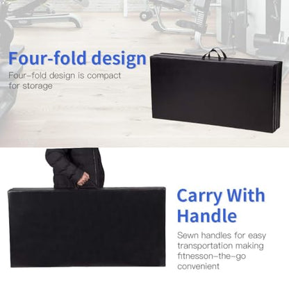 Exercise Mat 2'x6'/4'x8'/4'x10' Gymnastics Mat Folding Gymnastics Tumbling Mats 1.6"-2" Thick PU Leather Yoga Mat Portable With Carrying Handles for home Workout outdoor Yoga Pilates