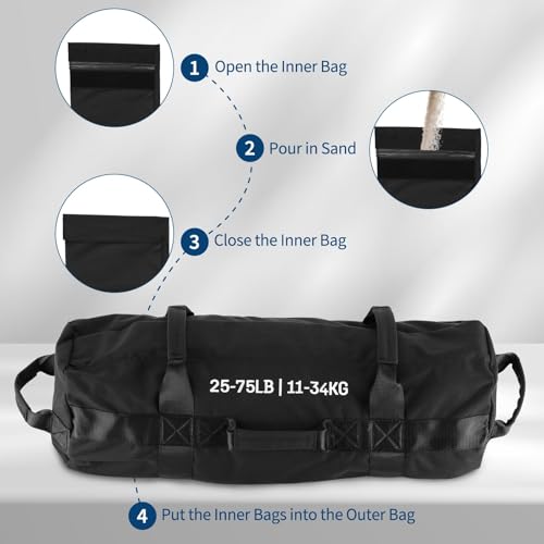 Garvee Sandbag for Fitness Weights Training,5-200 LBS Adjustable Weighted SandBag for Strength Powerlifting Running Home Gym Exercise,Black - size: 25-75 LBS