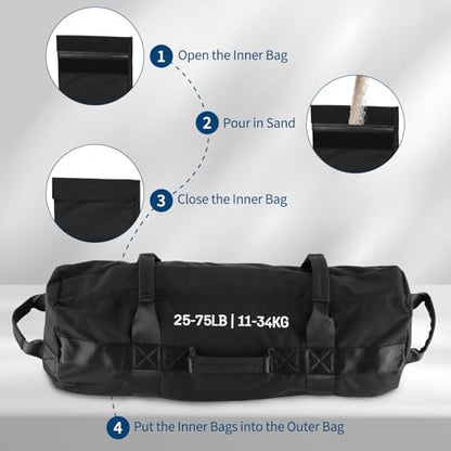Garvee Sandbag for Fitness Weights Training,5-200 LBS Adjustable Weighted SandBag for Strength Powerlifting Running Home Gym Exercise,Black - size: 25-75 LBS
