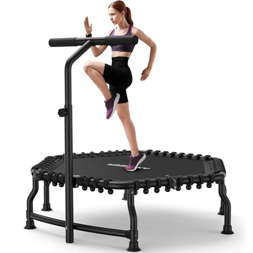 ANCHEER 50" Rebounder Trampoline for Adults- 2026 Foldable Mini Trampoline with Bar- Exercise Trampoline for Adults, Max Load 560lbs, for Indoor/Garden Workout - color: Dark