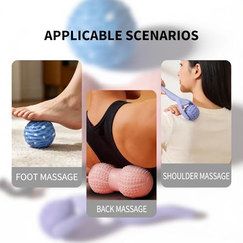 3 in 1 Silicone Massage Ball Set Peanut Ball for Neck and 3.35" Spine Fascia Ball for Foot and Glute Handle Ball for Back Myofascial Release Kit for Plantar Fasciitis Deep Tissue Trigger Point