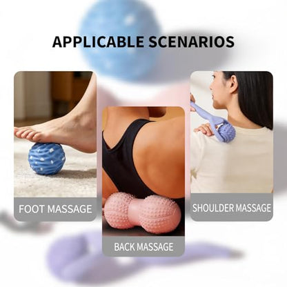 3 in 1 Silicone Massage Ball Set Peanut Ball for Neck and 3.35" Spine Fascia Ball for Foot and Glute Handle Ball for Back Myofascial Release Kit for Plantar Fasciitis Deep Tissue Trigger Point