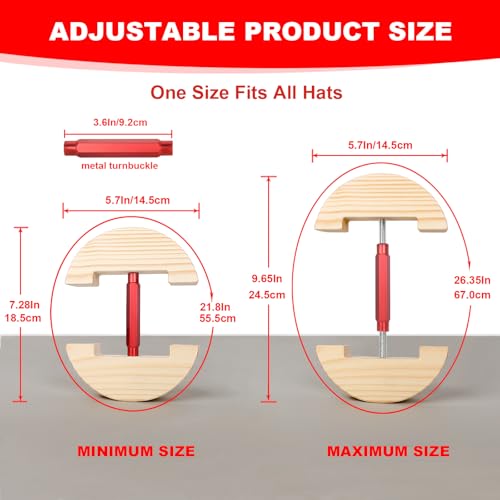 Hat Stretcher for Fitted Hats, Cowboy Hat Stretcher Fitted Hat 7 to 8 1/2, Adjustable Wooden Hat Jack Stretcher Fits All Caps - color: Round Square Red