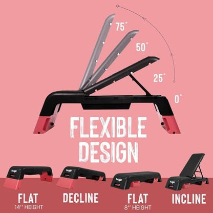 Yes4All Multifunctional Aerobic Deck - Versatile Fitness Station, Weight Bench, Aerobic Stepper, Plyometrics Box for Cardio Workouts and Strength Training - color: B.Red/Black