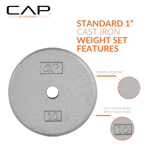 CAP Barbell Standard 1-Inch Cast Iron Weight Plates - Singles & Sets | 1.25-50 lbs | Multiple Options