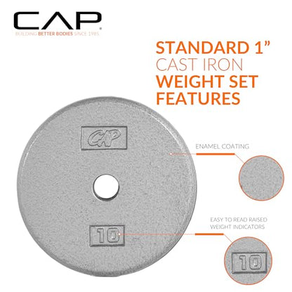 CAP Barbell Standard 1-Inch Cast Iron Weight Plates - Singles & Sets | 1.25-50 lbs | Multiple Options