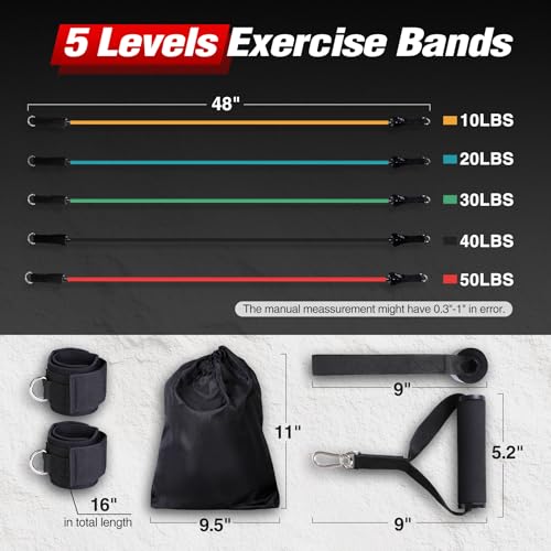 REDCAMP Resistance Bands with Handles, 150LBS Exercise Bands Workout Bands with Door Anchor for Working Out, Workout Bands Set for Men