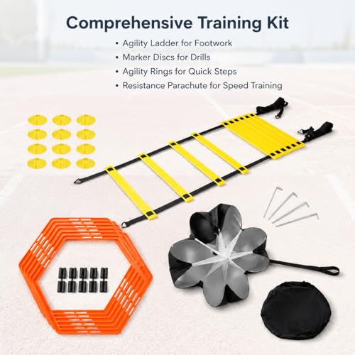 Qianly Agility Training Set, Speed Training Set with Ladder, Cones, Hurdles & Parachute, Athletic Gear for Football Basketball - style: Speed Agility Training Set III