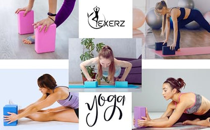 EXERZ Yoga Blocks 2 pack, Gym Blocks, Exercise Workout Fitness Bricks, Pilates Stretch Handstand Non-Slip - color: Blue