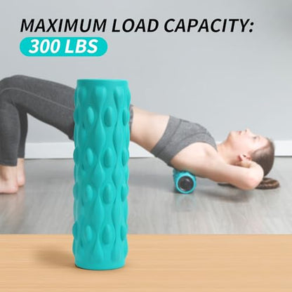 High-Density Vibrating Foam Roller Blue with 4 Customizable Speeds for Deep Tissue Massage, Muscle Recovery and Pain Relief -Rechargeable with Portable Bag