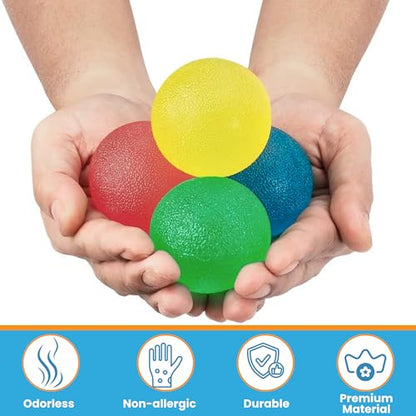 Premium Hand Exercise Balls - Set of 4 for Carpal Tunnel Stress/Pain Relief, Stress Balls for Kids & Adults, Squeeze Balls for Hand Therapy/Arthritis - Hand Squeezers for Strength