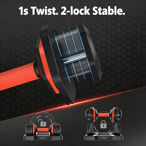 FEIERDUN DB1 QuickDial Adjustable Dumbbell Set, Adjustable Free Weights with Storage Box, 110lb/105lb/50lbs Quick Change for Drop Set, Non-Slip Handles, Weight Set For Home Gym Suit both Men and Women
