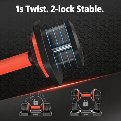 FEIERDUN DB1 QuickDial Adjustable Dumbbell Set, Adjustable Free Weights with Storage Box, 110lb/105lb/50lbs Quick Change for Drop Set, Non-Slip Handles, Weight Set For Home Gym Suit both Men and Women