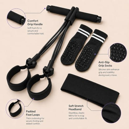 Pedal Resistance Band, Stitched Anti-Snap Elastic Pull Rope Fitness Equipment, 3-in-1 Home Workout Exercise Bands Set with Pilates Grip Socks & Headband