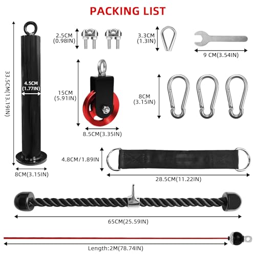 LFJ LAT Pull Down and Lift Weight Pulley System Cable Machine Pulley Attachment for Triceps Pull Down, Biceps Curl, Back, Forearm, Shoulder Home Gym Equipment - style: Red set with aluminum alloy pulley