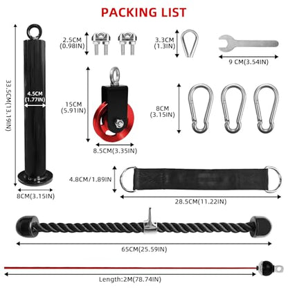 LFJ LAT Pull Down and Lift Weight Pulley System Cable Machine Pulley Attachment for Triceps Pull Down, Biceps Curl, Back, Forearm, Shoulder Home Gym Equipment - style: Red set with aluminum alloy pulley