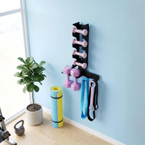 Wall Mounted Dumbbell Rack,Multi-Purpose Gym Equipment Storage Rack, Hanger for Home and Pro Gym Storage for Exercise Bands,dumbbell, Jump Ropes, Chains, Lifting Belts Wait (Black)