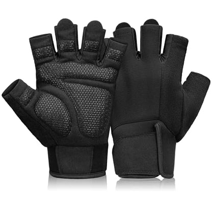 Amrules Workout Gloves for Men and Women Breathable and Comfortable Exercise Gloves with Wrist Support for Weightlifting, Cycling, Rowing and Gym Training, Black