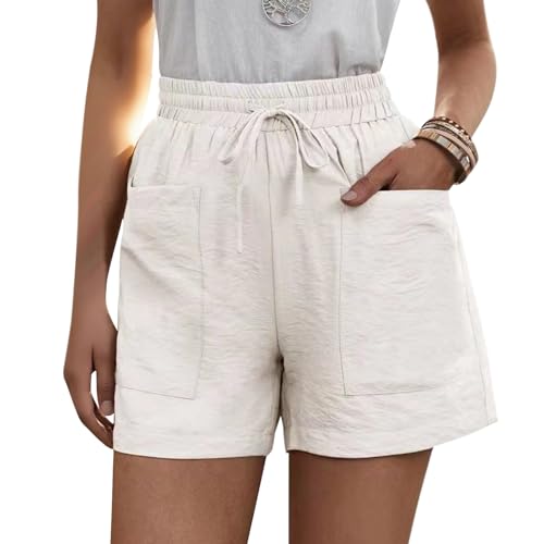 Linen Shorts for Women Drawstring High Waist Casual Wide Leg Loose Fit Summer Beach Shorts 2025 with Pockets