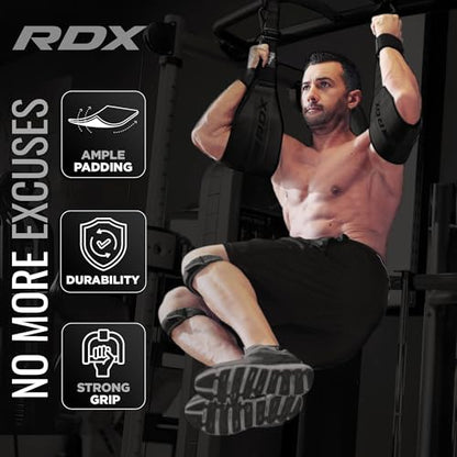 RDX AB Straps for Pull Up Bar Hanging (Pair), Maya Hide Leather, Abdominal Muscle Building Padded Arm Support Slings with D-Ring Strap, Leg Raise Exercise Fitness Workout Strength Training, Men Women - color: Black Red