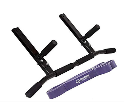 Joist Mount Pull Up Bar with Pull Up Assistance Bands - Commercial Gym Quality Pullup Bar with 41" Loop Exercise Pull-Up Assist Bands - color: Purple