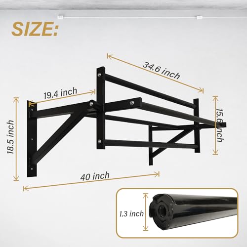 Wall Mounted Pull Up Bar Chin Up bar Multifunctional Dip Station for Indoor Home Gym Workout, Power Tower Set Training Equipment Fitness Dip Stand Supports to 440 Lbs