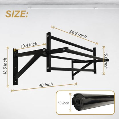 Wall Mounted Pull Up Bar Chin Up bar Multifunctional Dip Station for Indoor Home Gym Workout, Power Tower Set Training Equipment Fitness Dip Stand Supports to 440 Lbs