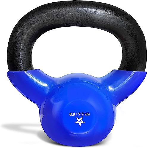 Yes4All Kettlebell, 5-100 LB Vinyl Coated Cast Iron Strength Training Kettlebells for Home Gym Exercises, Fitness, Full Body Workout Equipment, Push Ups, and Grip Strength - color: A. 5LB - Dark Blue, style: Vinyl Coated