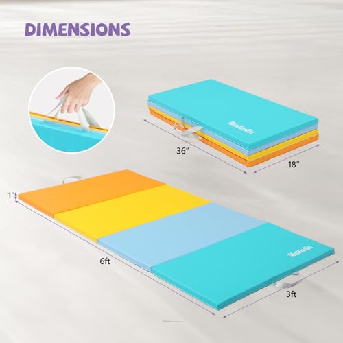 Matladin 8 FT/6FT Folding Gymnastics Gym Exercise Aerobics Mat, PU Leather Tumbling Mats for Stretching Yoga Cheerleading Martial Arts, Play